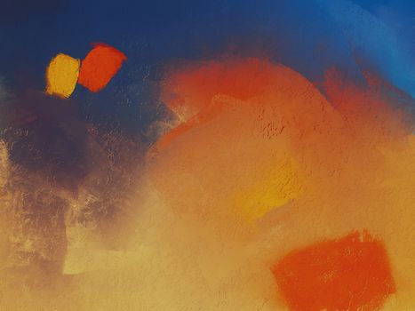 Colorful abstract painting featuring warm hues and dynamic texture.