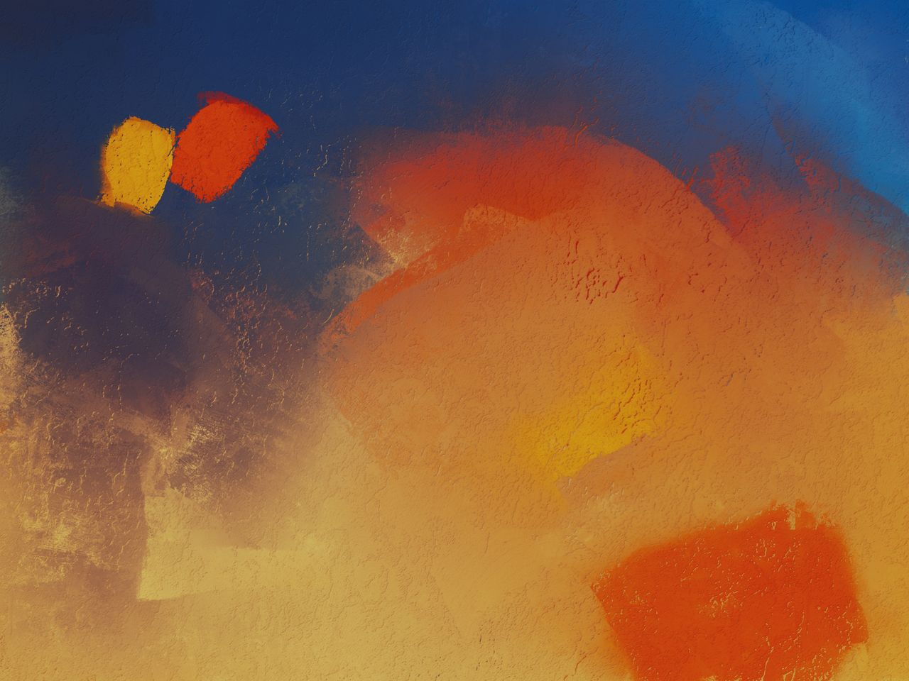 colorful abstract painting featuring warm hues and dynamic texture