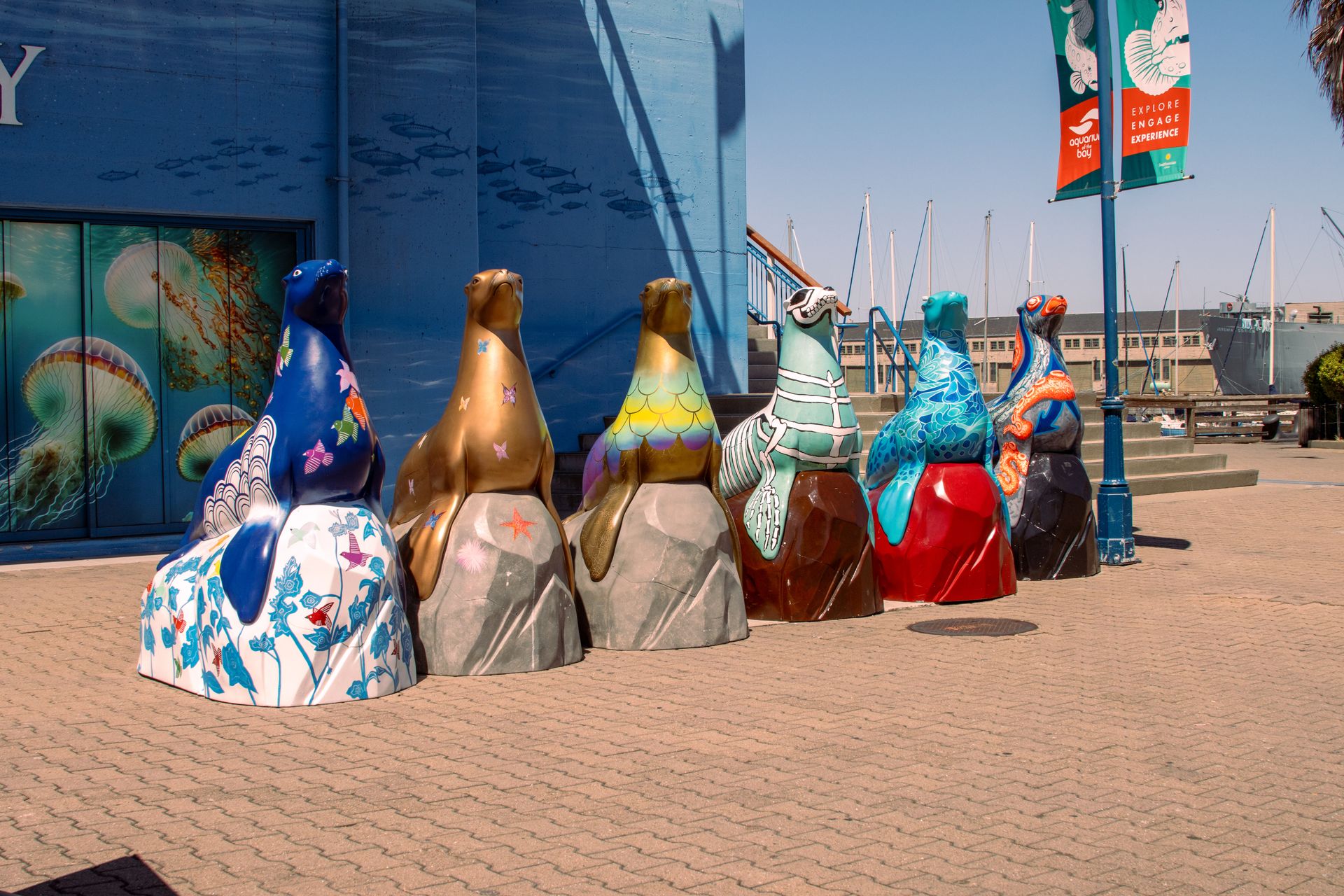 Colorful Seals Statues on Promenade