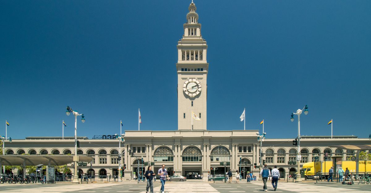 The Ferry Building on San Francisco’s Embarcadero under clear skies.