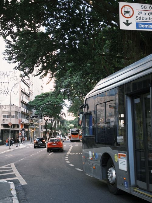 Free Dynamic urban scene featuring buses on a busy street in Sao Paulo, Brazil. Stock Photo