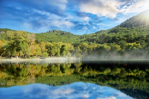 Free Calm Lake By Green Mountains Stock Photo