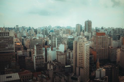 Free A panoramic view of Sao Paulo's urban skyline, showcasing dense modern skyscrapers. Stock Photo