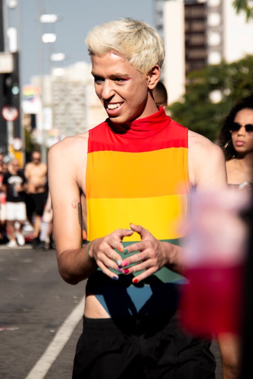 Man Wearing Multicolroed Striped Top