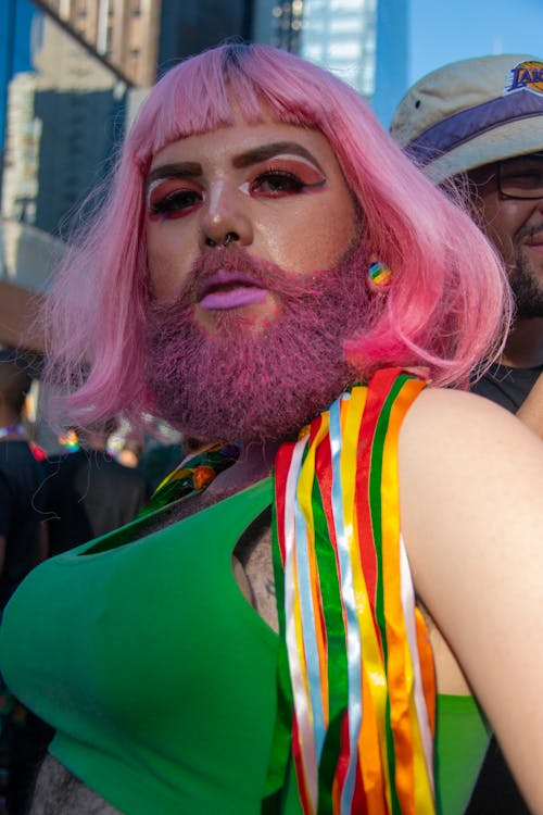 Person Wearing Pink Wig