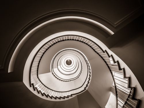 Free Elegant spiral staircase in Hamburg interior, showcasing architectural design and geometry. Stock Photo