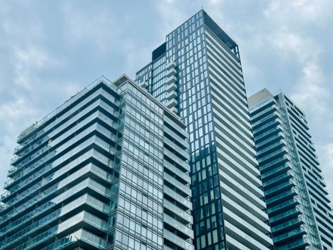 Stunning view of modern skyscrapers in downtown Toronto, Canada, showcasing urban architecture.