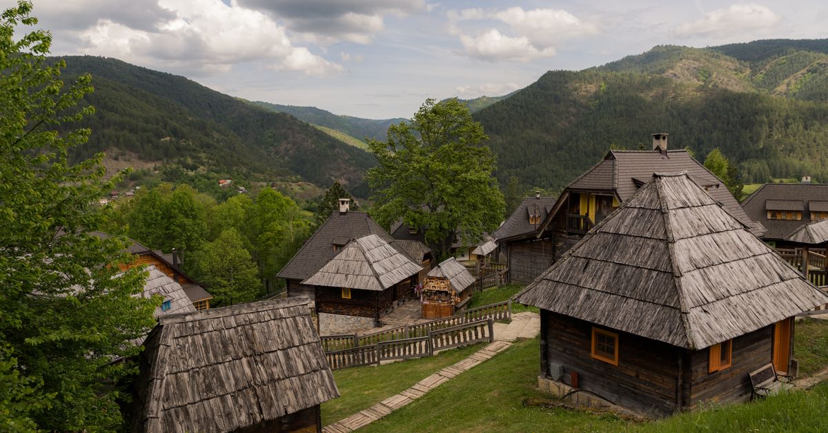 mountain village in Eastern Europe with stone houses and no tourists