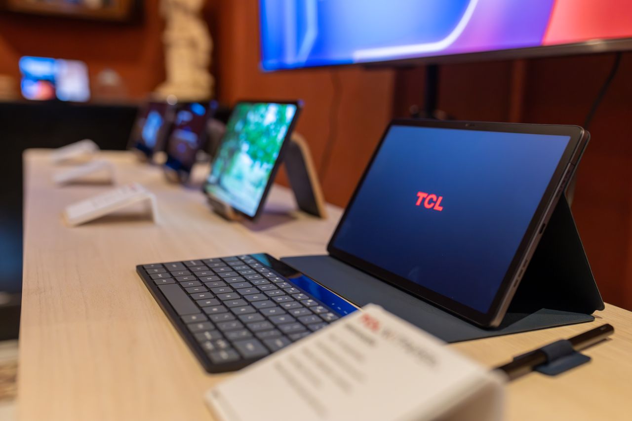 close up view of tablets with keyboards in a contemporary electronics