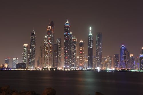 Free Illuminated City at Night Stock Photo