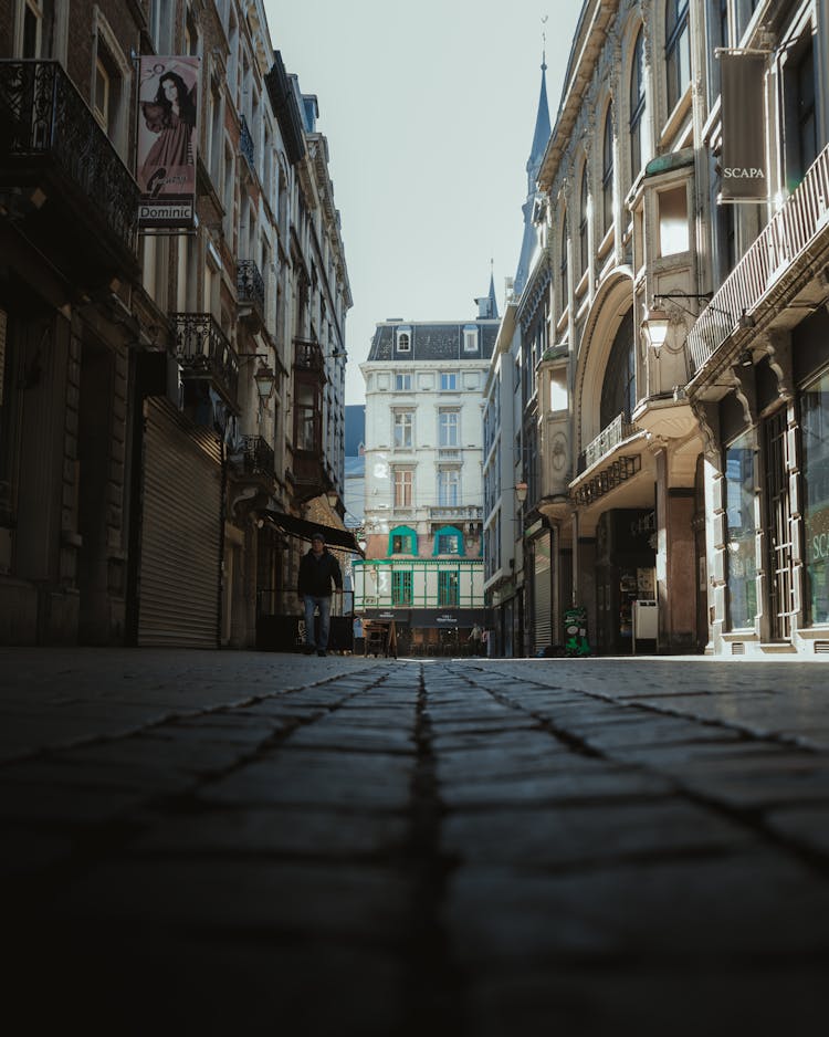 Rue Du Mouton Blanc Cobblestone Street In Liege