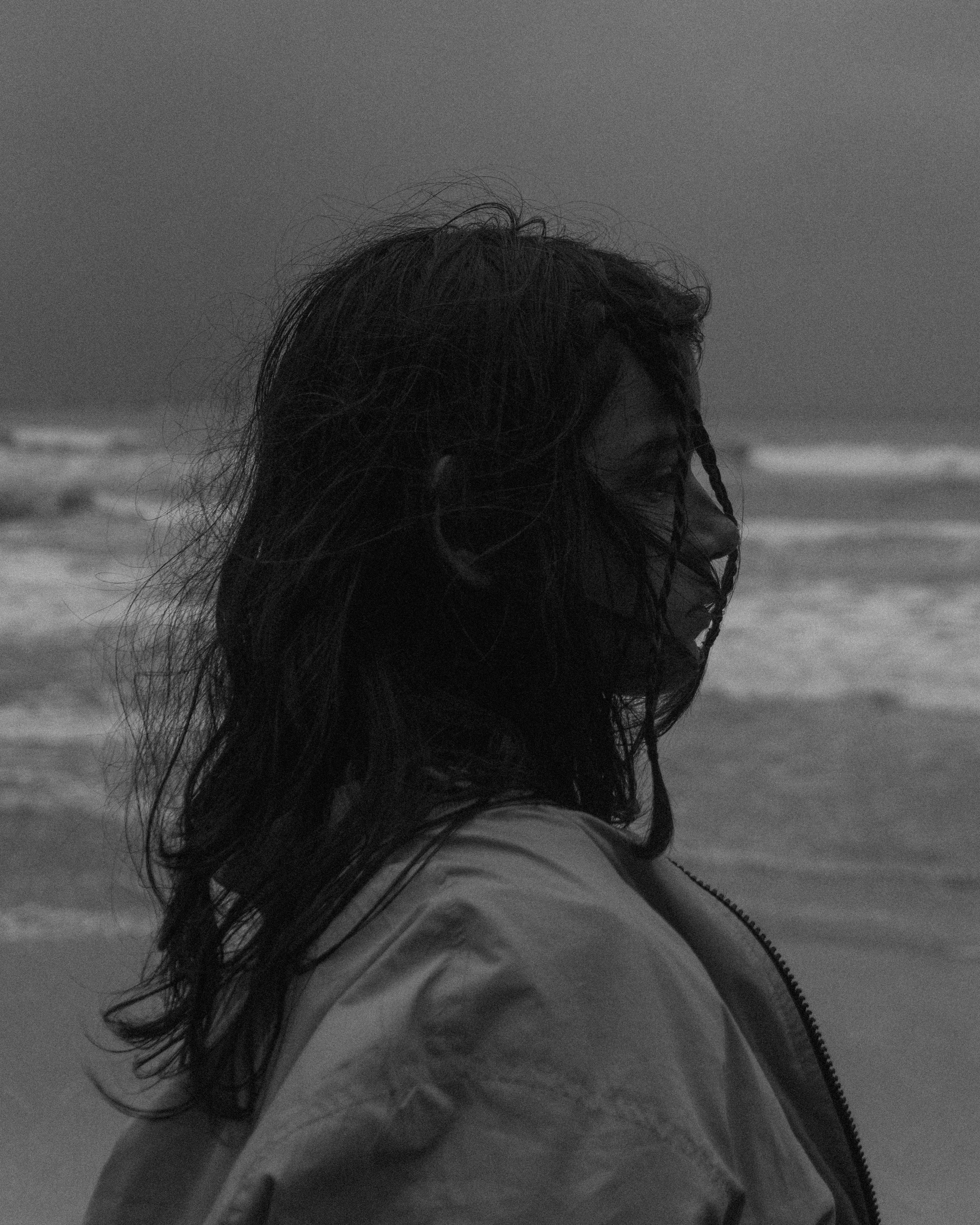 Portrait of Woman at Beach in Black and White · Free Stock Photo