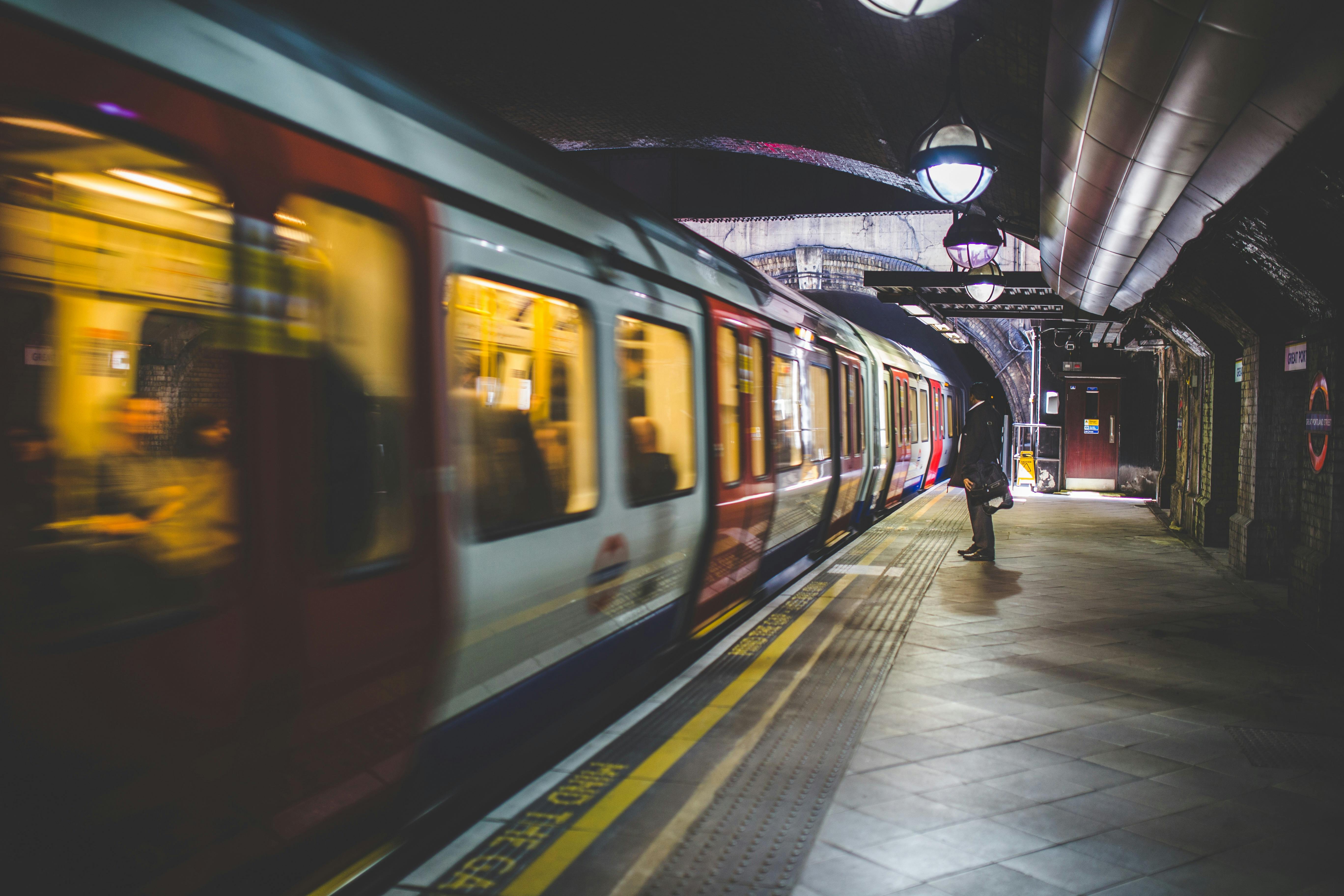 Blurred Motion Of Train At Subway Station Free Stock Photo
