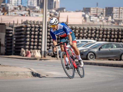 Cyclist in Race on Street