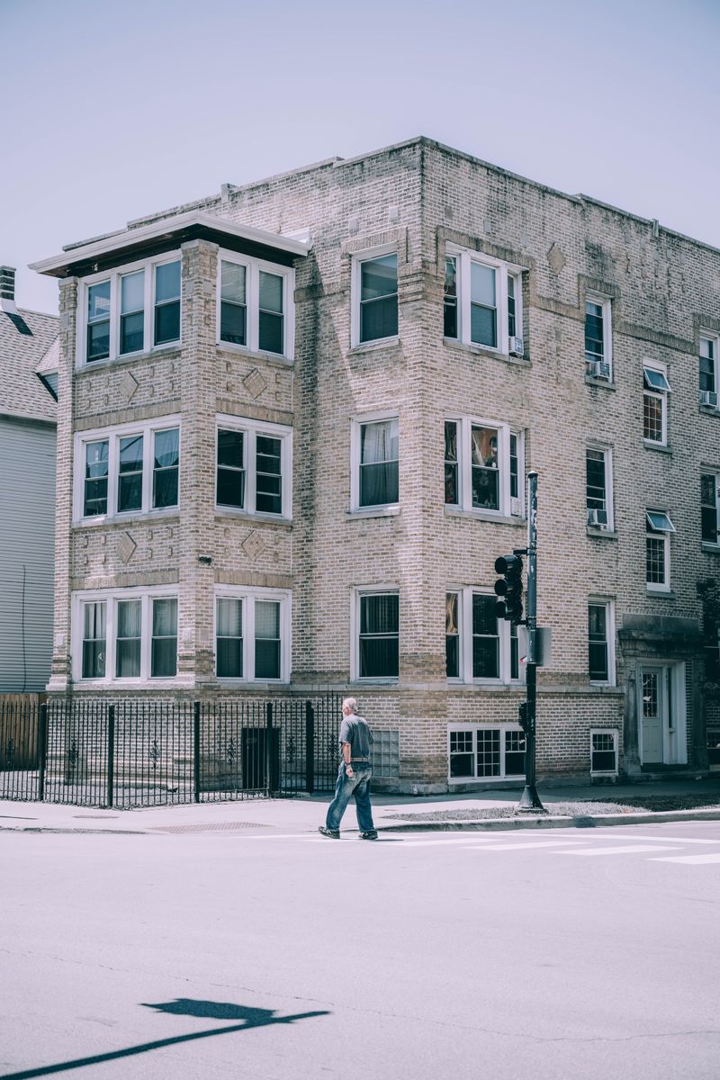 Classic Chicago greystone apartment building in a South Side neighborhood