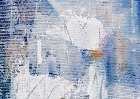 An abstract acrylic painting featuring a mix of blue and white textures on canvas, highlighting intricate patterns.