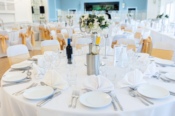 Round banquet table with garden florals