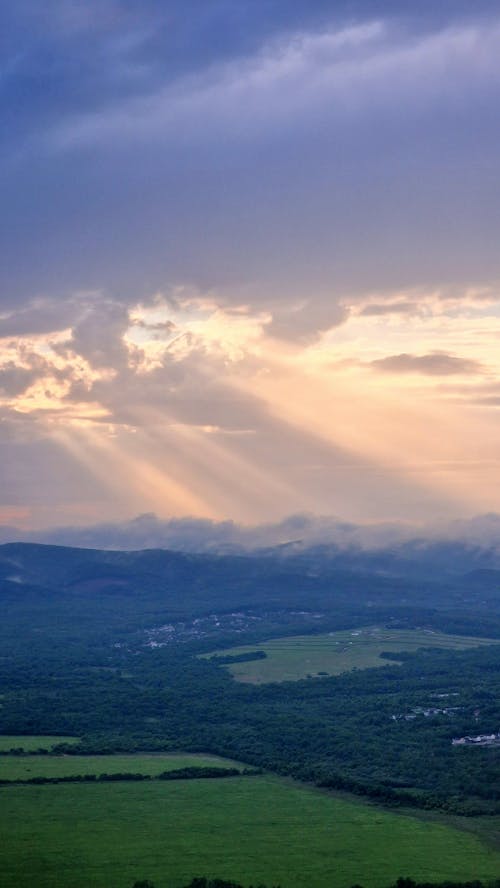Sunbeams over the mountains and valleys of the west