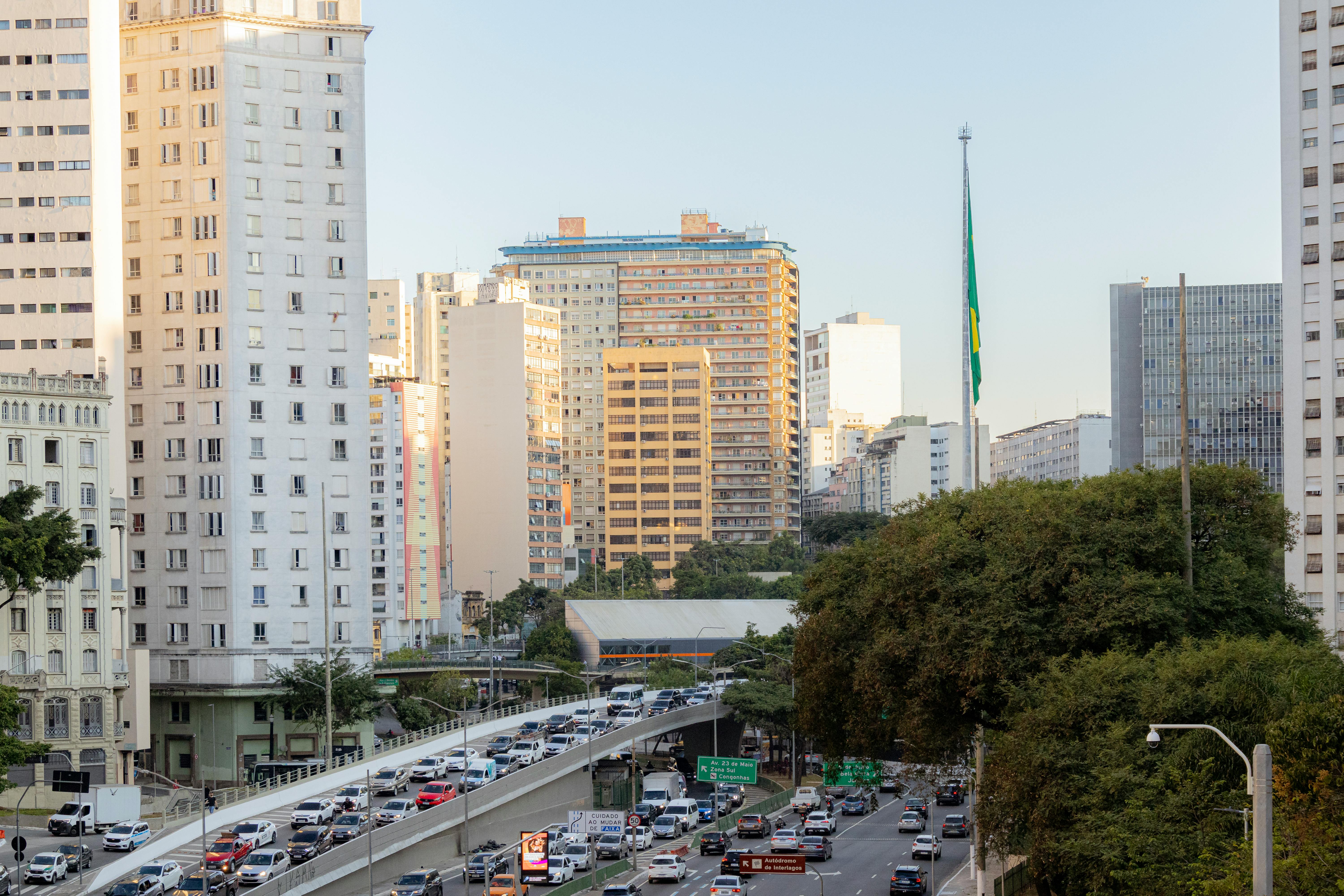 View of Traffic on the Streets Downtown Sao Paulo, Brazil