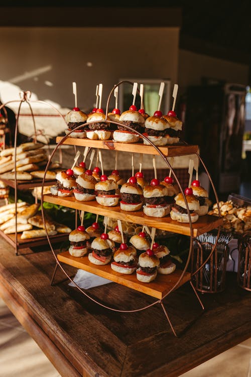 A table with several desserts and cakes