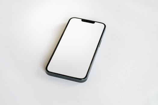 A minimalist smartphone mockup featuring a blank screen on a white background, perfect for app design presentations.