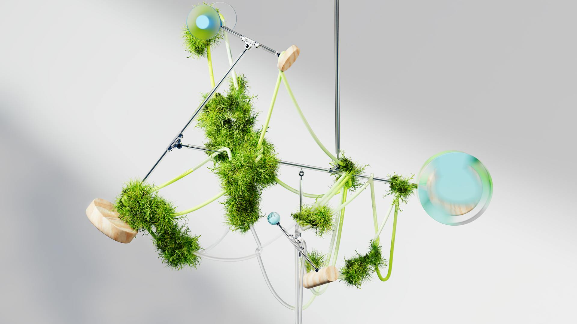 3D Render of Grass Growing on Metal Sticks