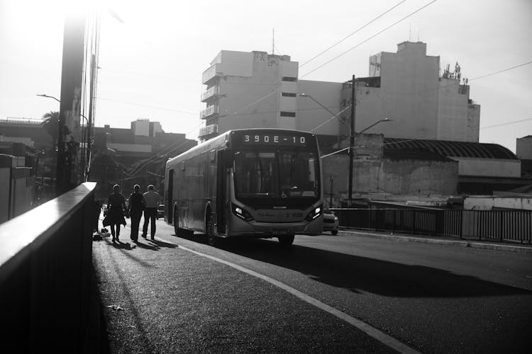 Bus On Bridge In Downtown