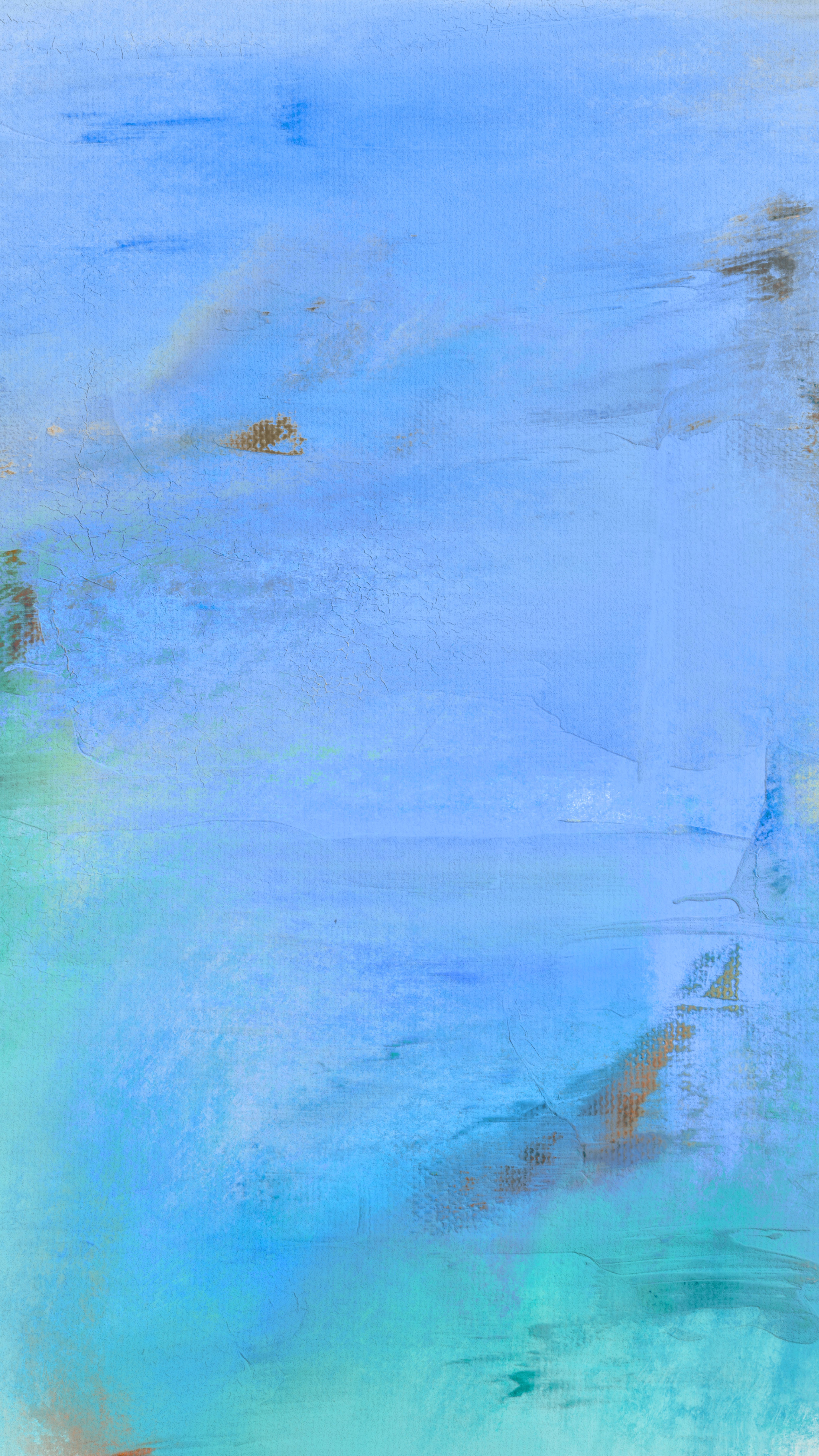 A vibrant abstract painting featuring blue and green hues in a modern acrylic style.