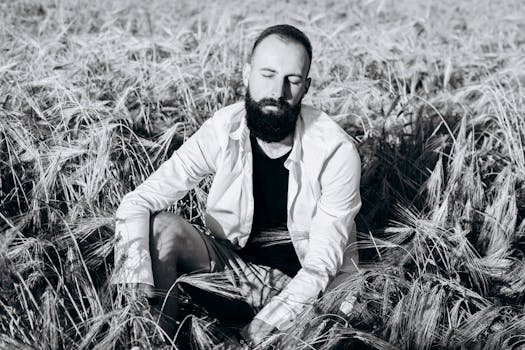 一个爱好和平的人，在阳光洒满的麦田里，享受着孤独，捕捉着宁静的本质