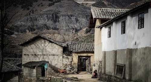 Village Near Mountain Cliff