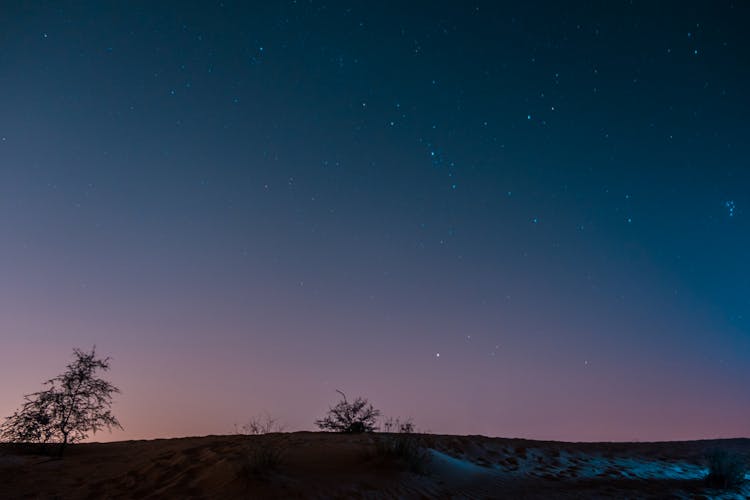 Sea Bay Under Starry Sunset Sky