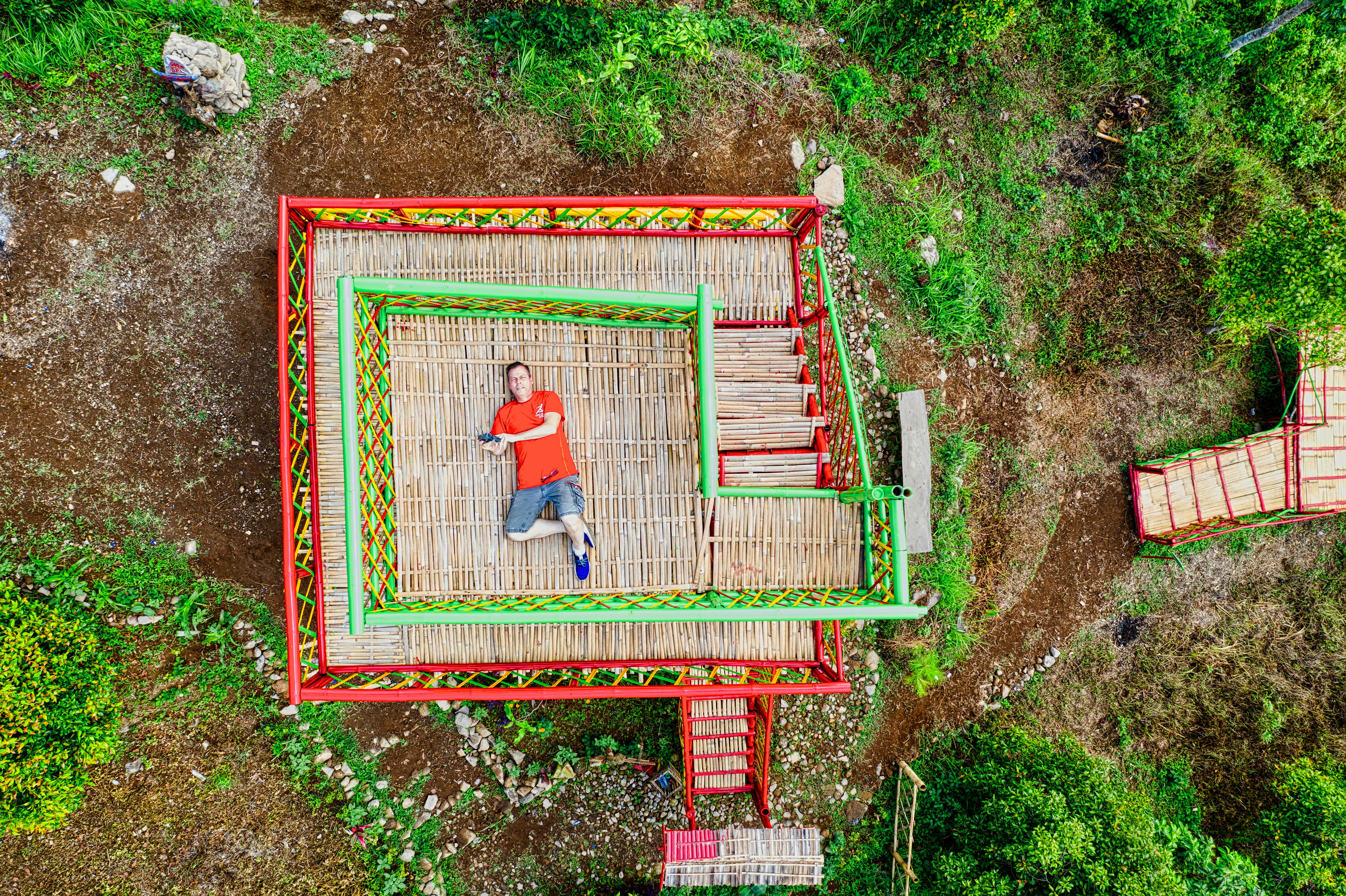 man in red shirt