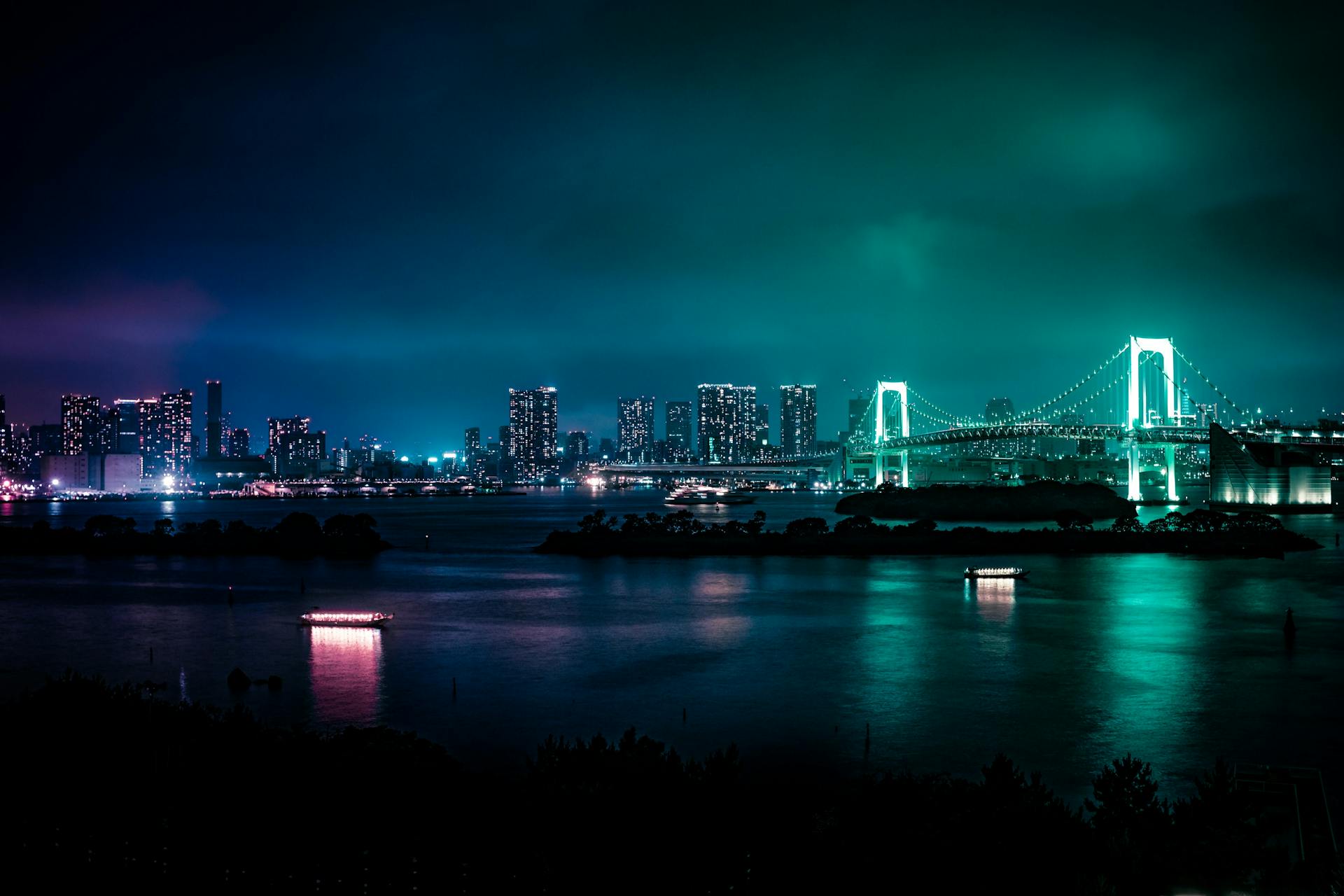 Lighted Bridge at Night