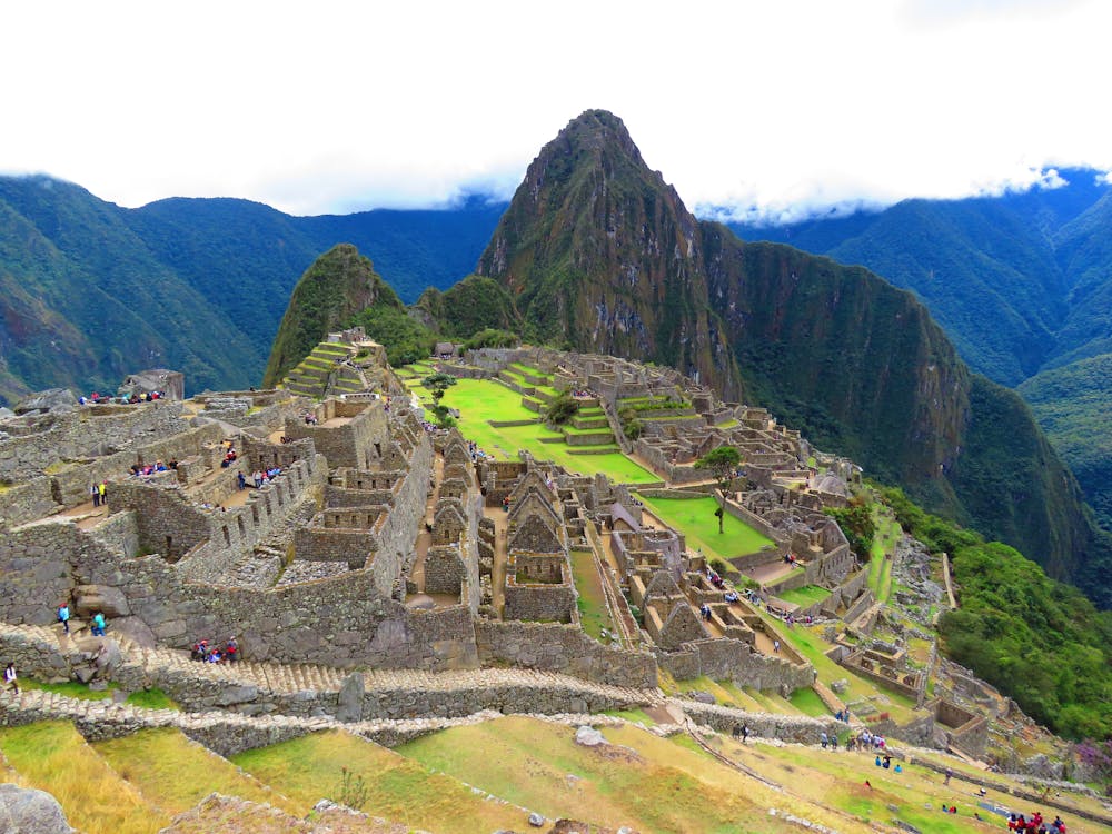 Side-view of the mountains and the ancient structure of Machu Picchu