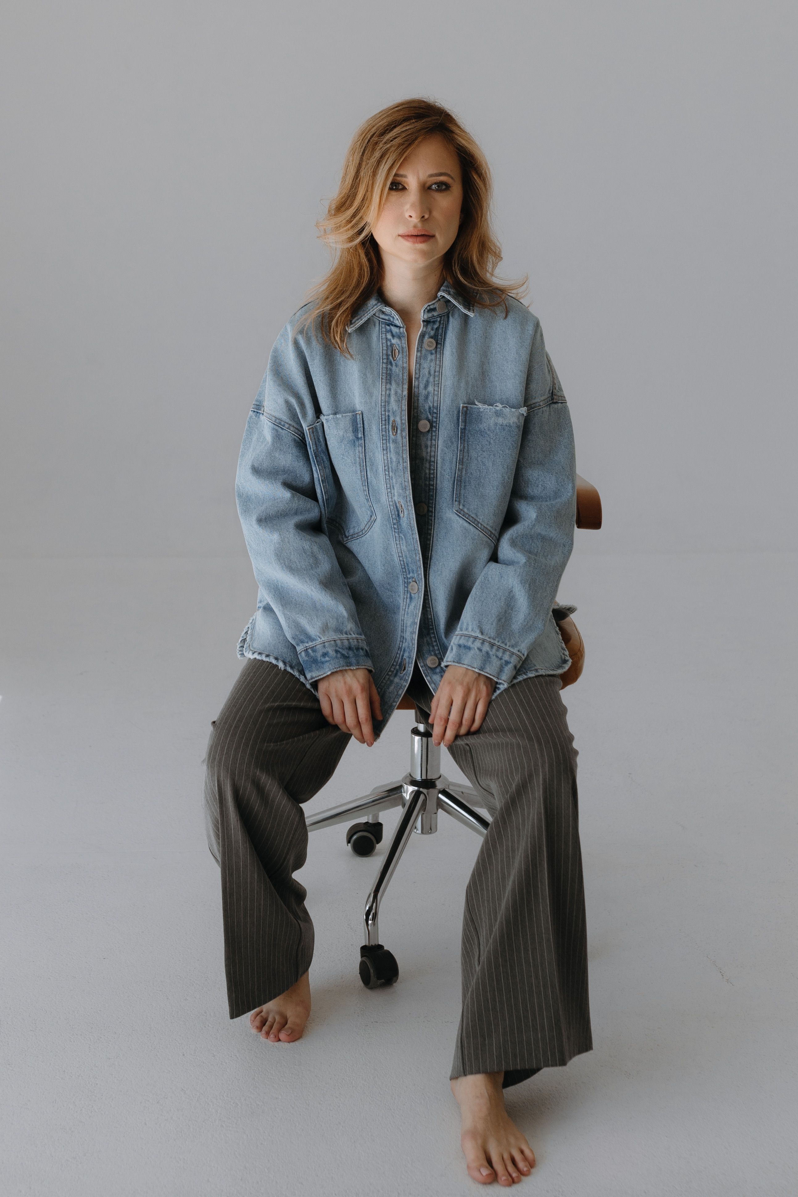 Sitting on Chair Woman in Denim Shirt · Free Stock Photo