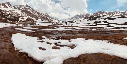 Free Scenic view of the snow-covered mountains and valleys in Flüelen, Switzerland, during winter. Stock Photo