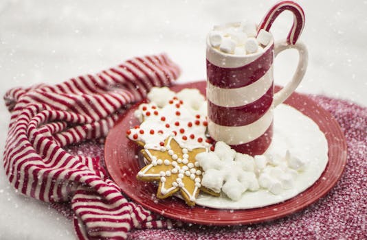 Hot Chocolate With Marshmallows and Cookies on Plate
