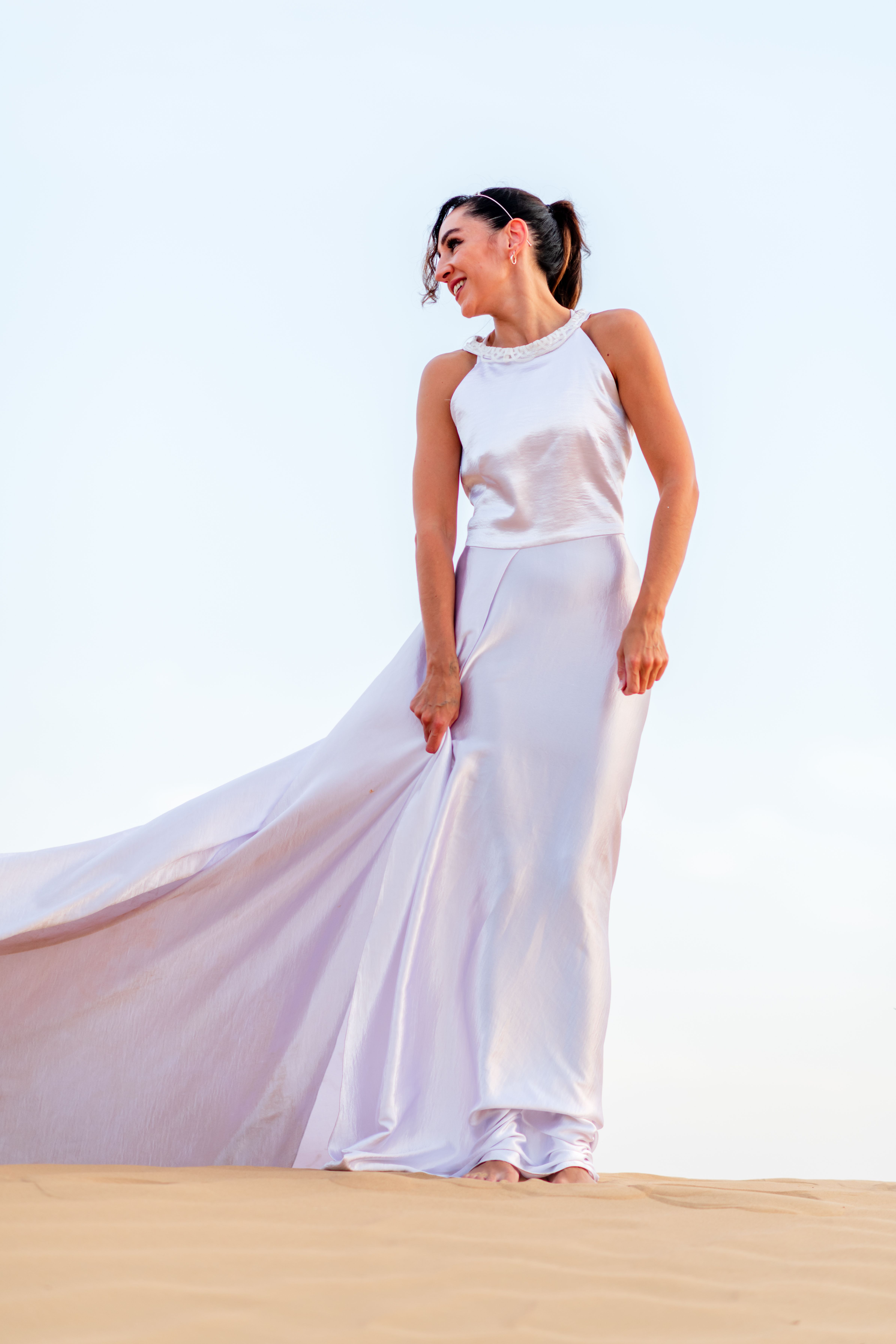 Elegant Woman in a White Dress Posing in the Desert · Free Stock Photo