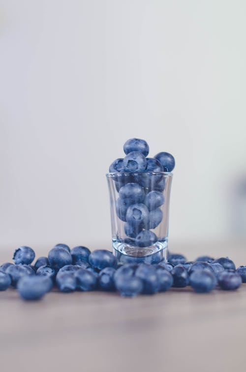 Blueberries in a glass on a table