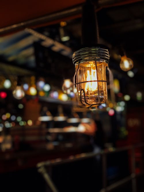 Free Photo of Lighted Glass Lantern Stock Photo