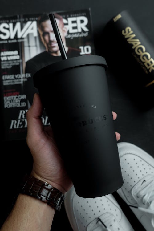 Close-Up Photo of Black Starbucks Tumbler