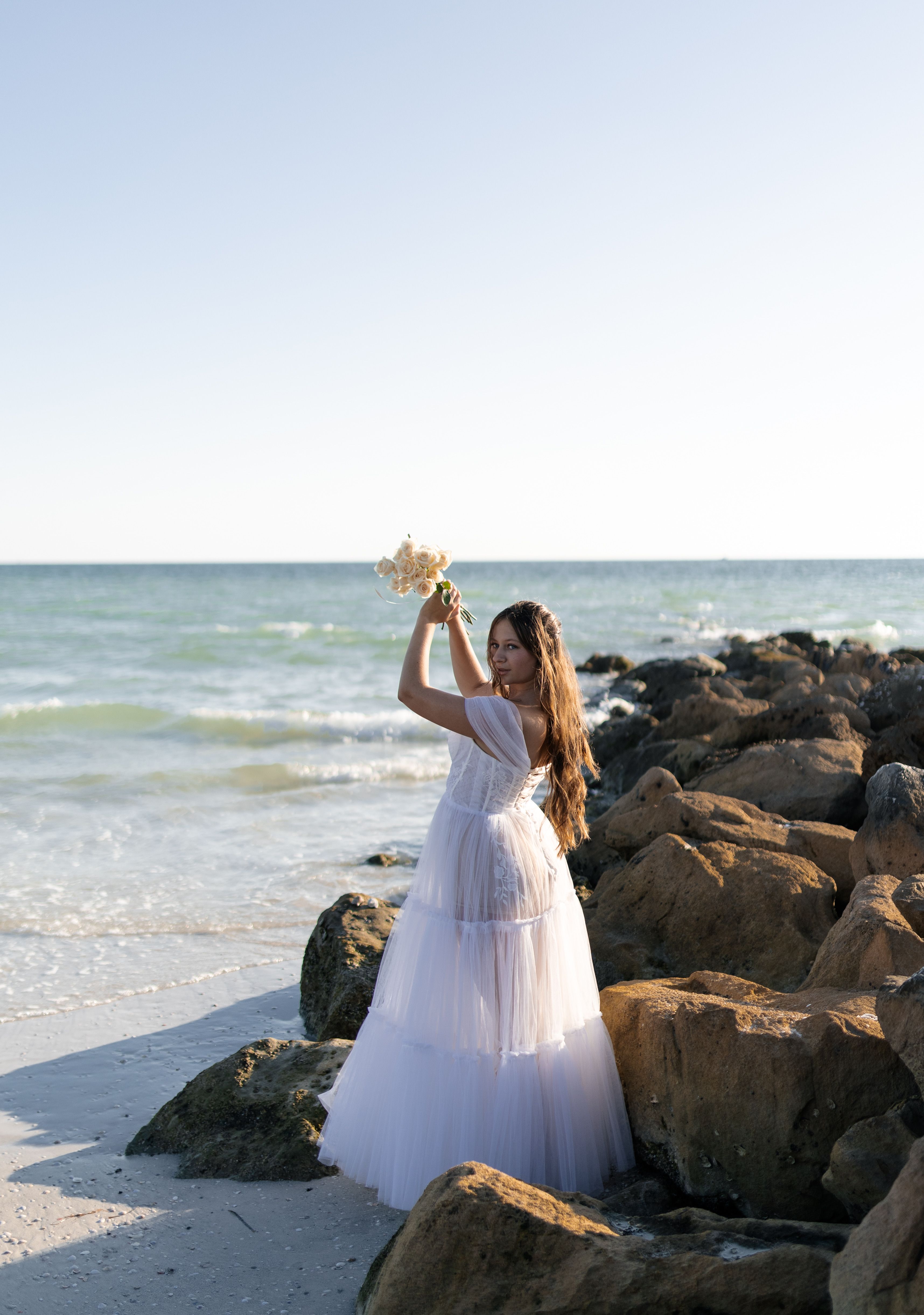 beach poses in dress Bride Wedding Standing on · Free Stock Photo Color:Dark Silver Tosca Chiffon Shawl Navy Category:HOMECOMING & PROM DRESSES