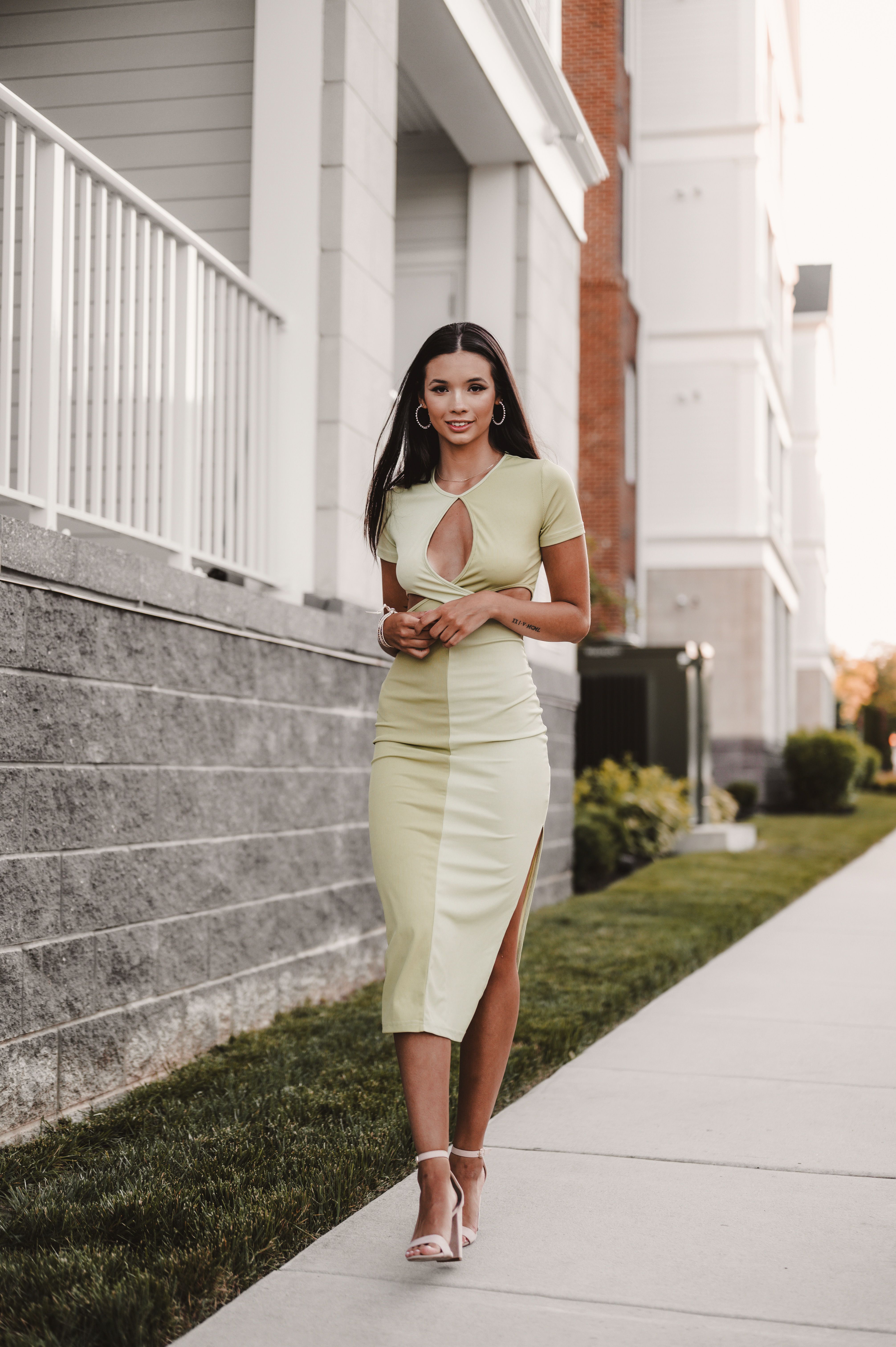 green dress with white heels Running To You Green Shift Dress – Shop the Mint main image 0