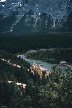 Captivating view of the Canadian Rockies and Bow River in Banff. Perfect for nature lovers.