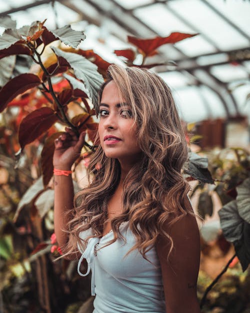 Woman Holding Branch of Tree