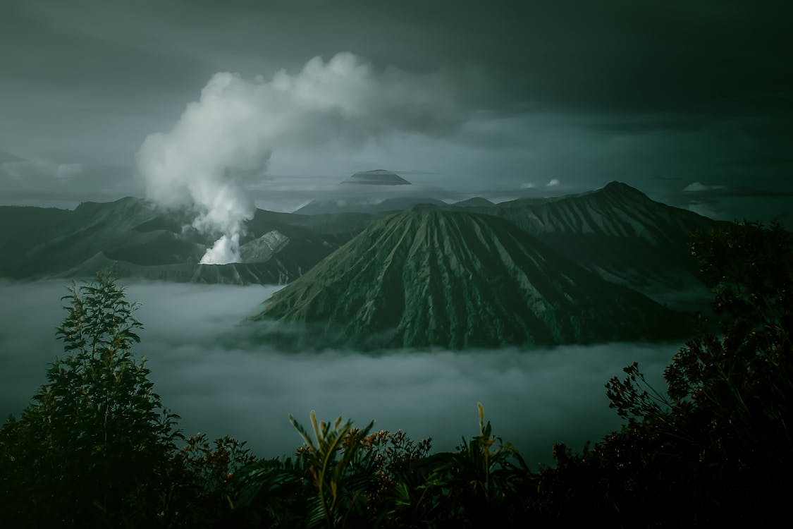 Volcanoes Under Grey Sky