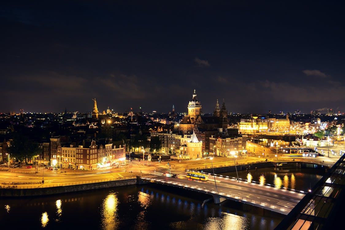 Free Photo of Amsterdam Cityscape at Night Stock Photo