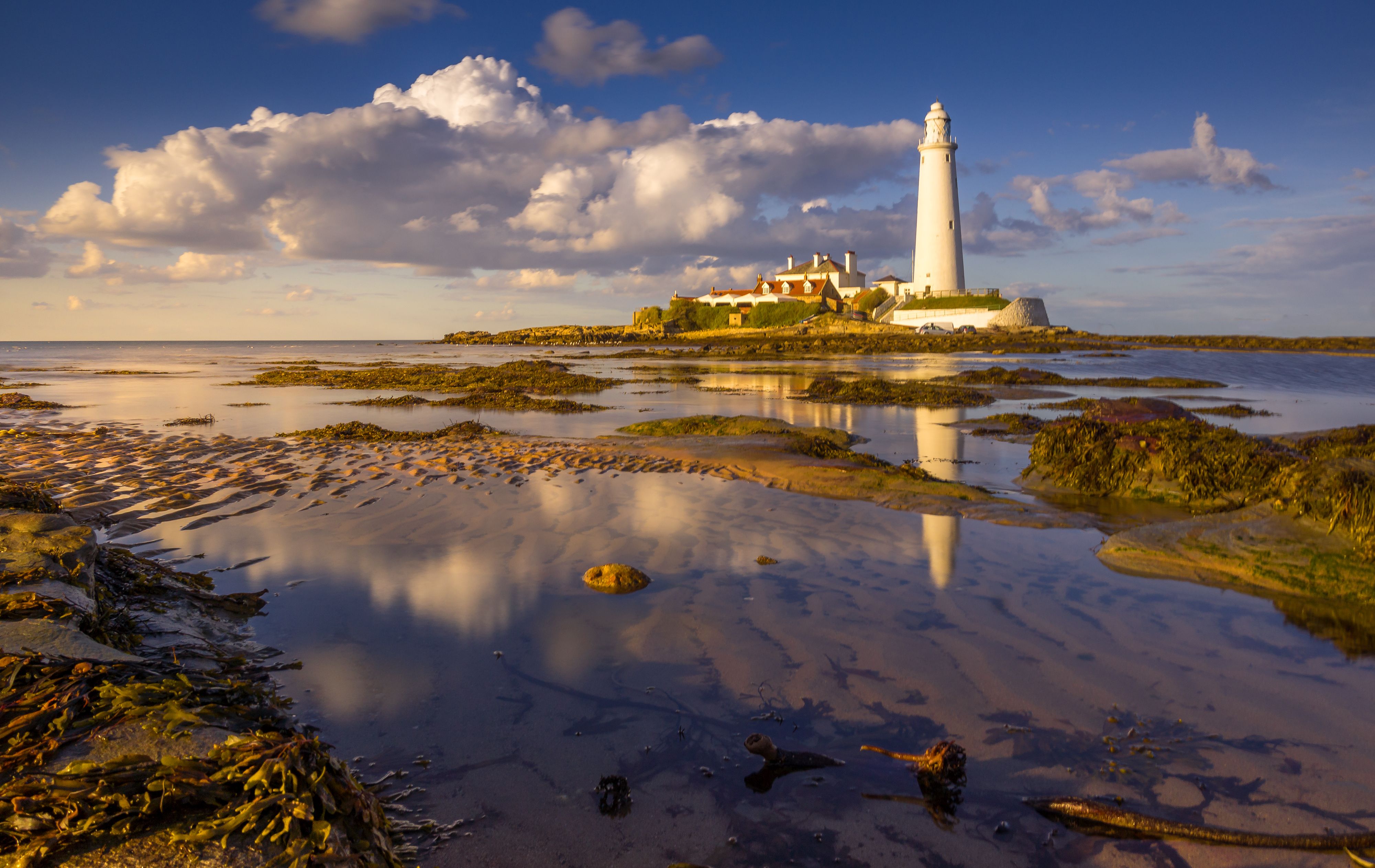 A lighthouse sits on the shore of a body of water · Free Stock Photo
