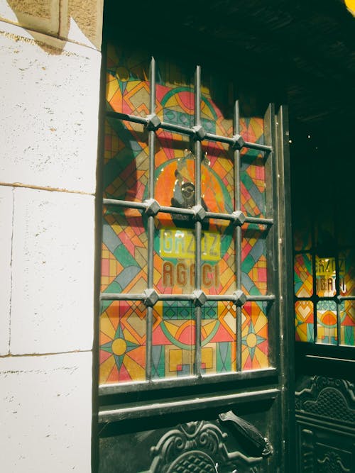 A door with a colorful stained glass window