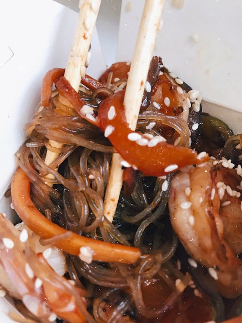 Japchae'nin Yakın çekim Fotoğrafı